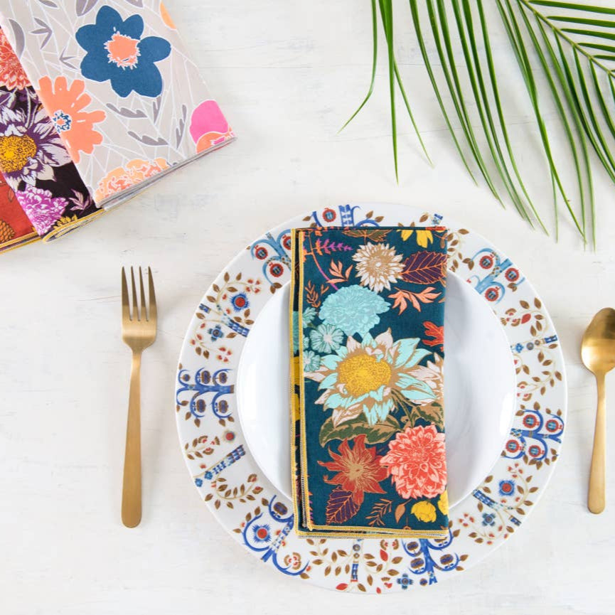 Winter Floral Cloth Napkins, set of four