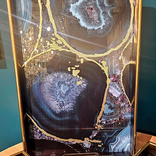 Large Gold and turquoise tray - 17.5 " x 12"