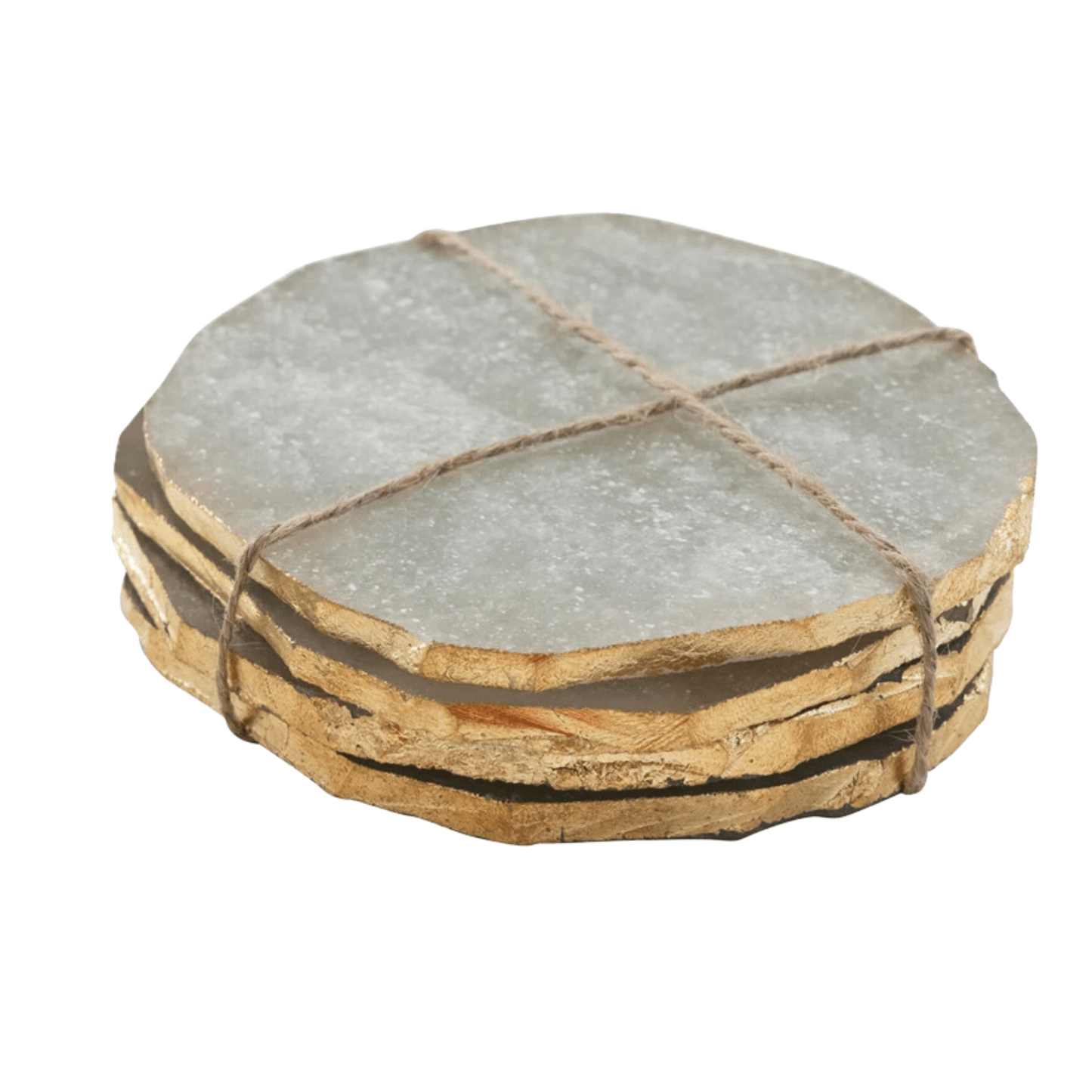 Round Quartz Coasters with Gold-Finished Edge