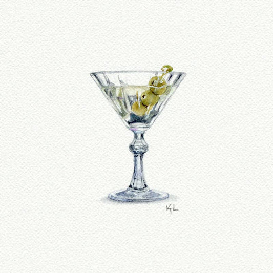 Martini Glass Miniature Watercolor Painting - Art Print