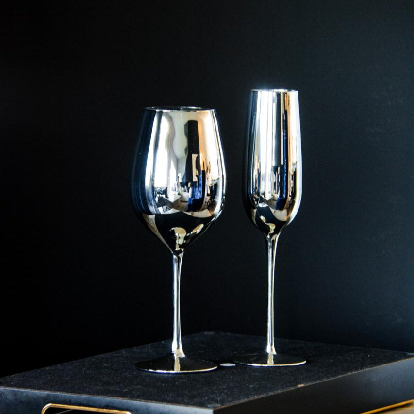 Red Wine Goblets Silver Glass