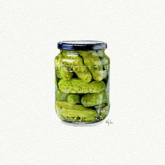 Jar of Pickles Miniature Watercolor Painting - Art Print
