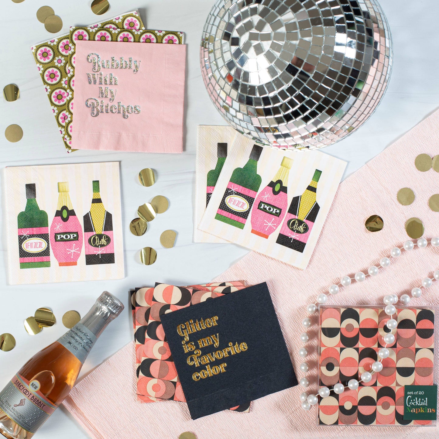 Pop Clink Fizz Prosecco Champagne - Cocktail Napkin