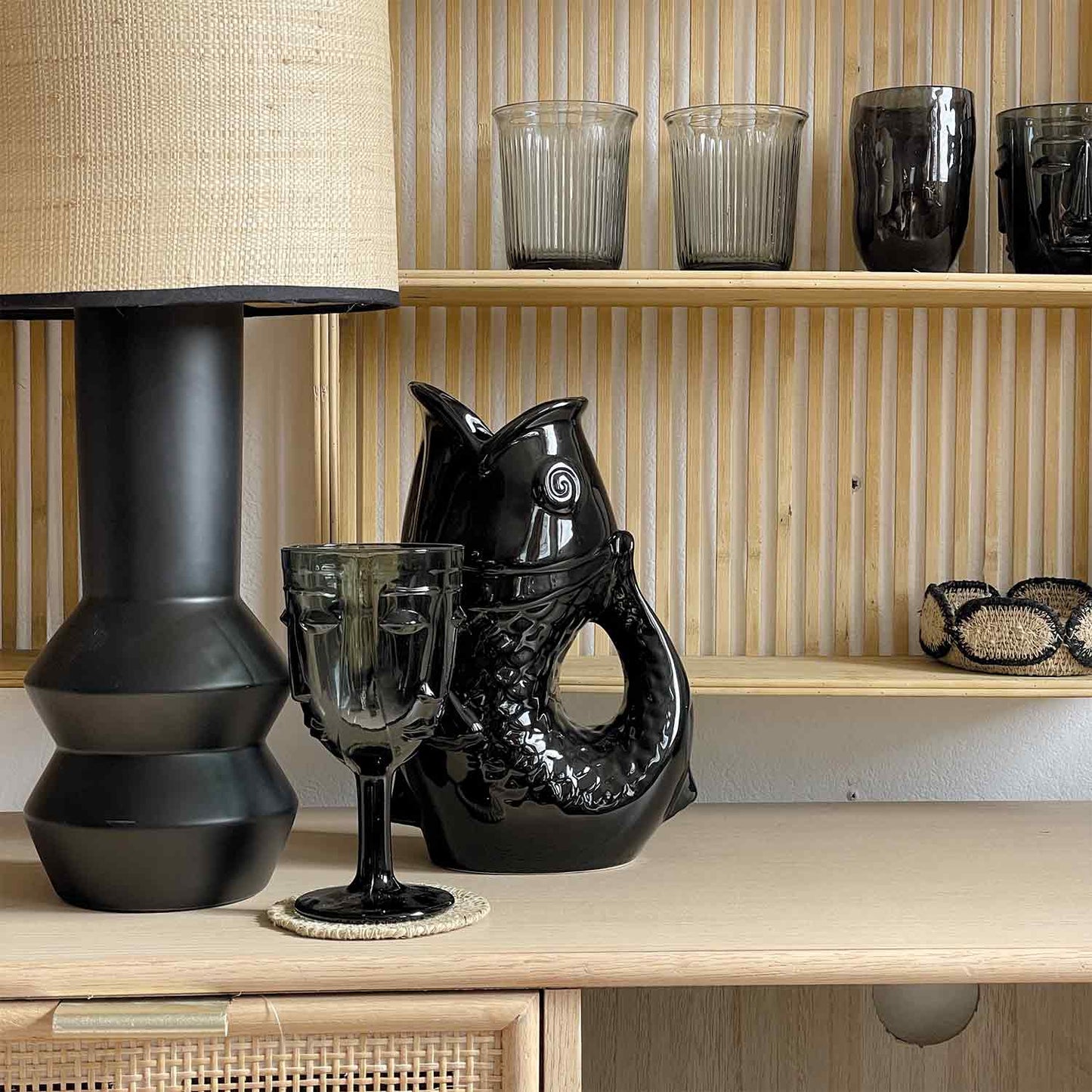 Black large fish pitcher vase