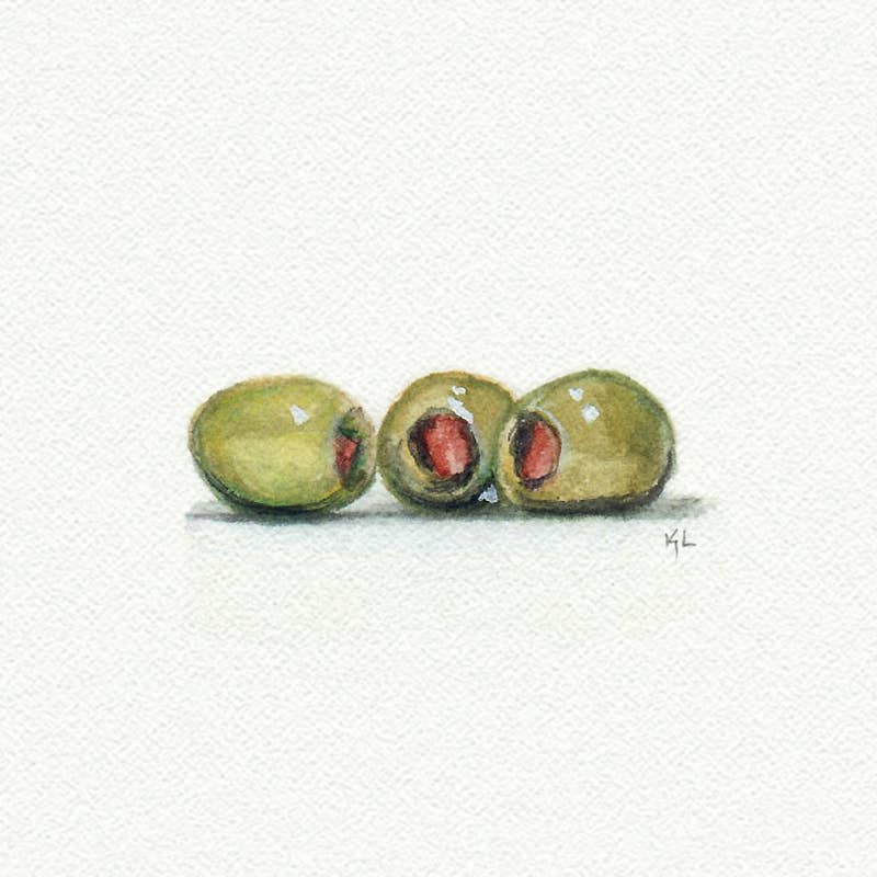 Olives Miniature Watercolor Painting - Art Print