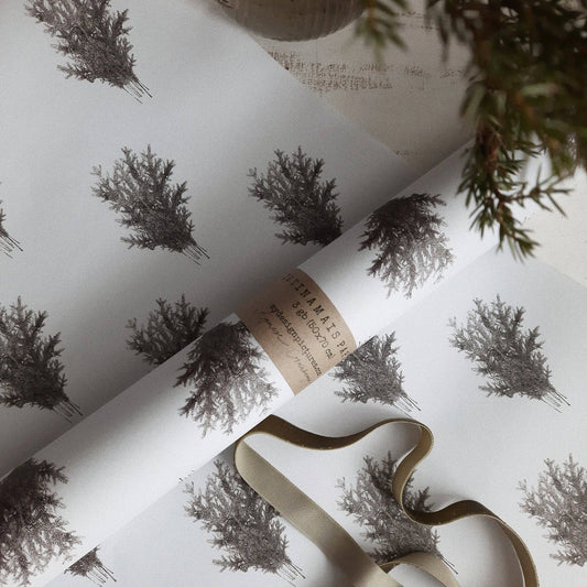 Set Of 3 Pieces Spruce Branches White Wrapping Paper