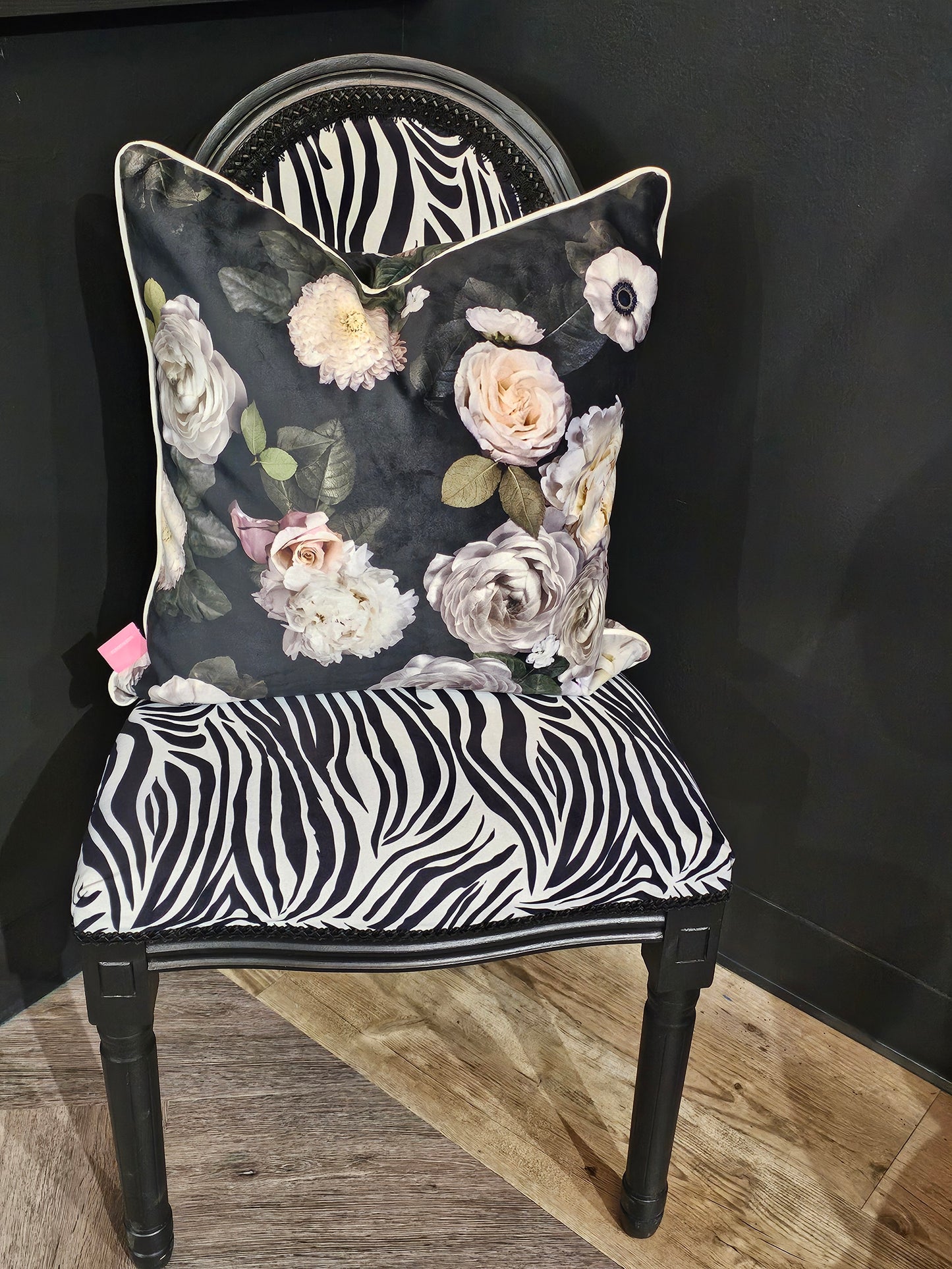 Midnight Rendezvous Velvet Floral Pillow