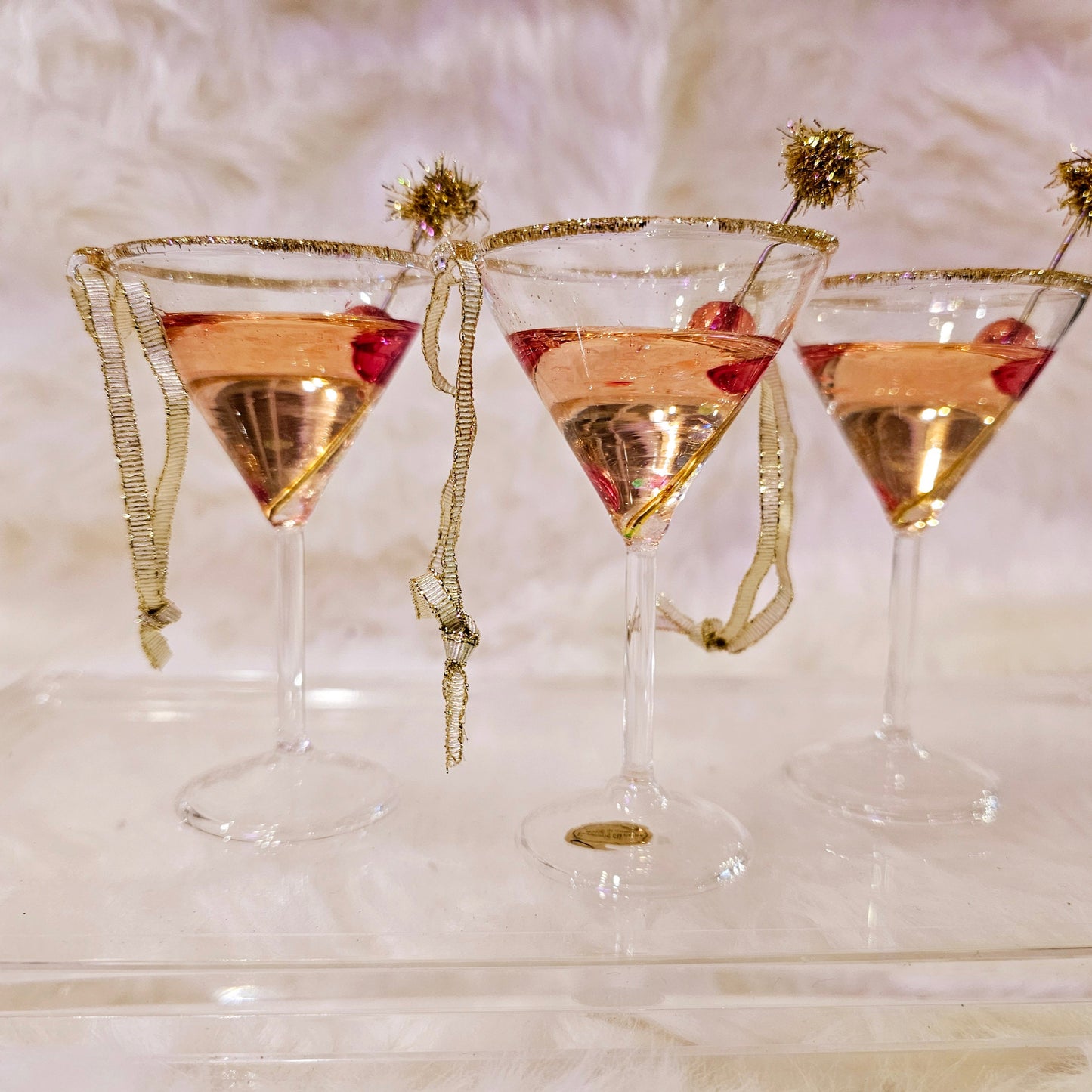 Martini Glass Ornament with Cherries