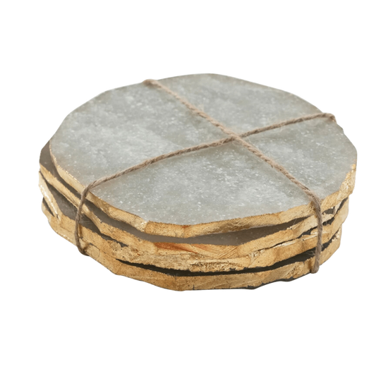 Round Quartz Coasters with Gold-Finished Edge