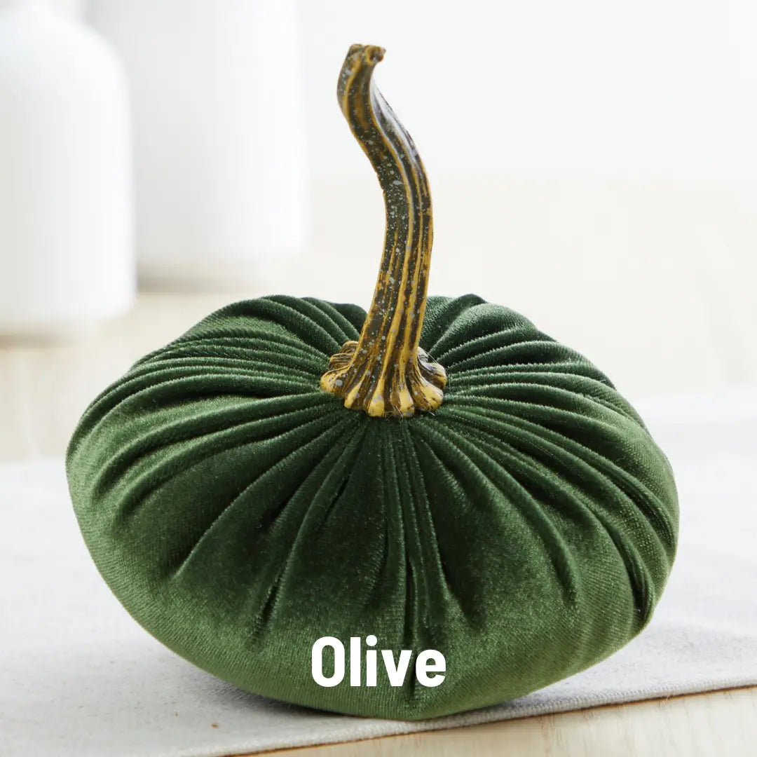 Small Olive Velvet Pumpkin