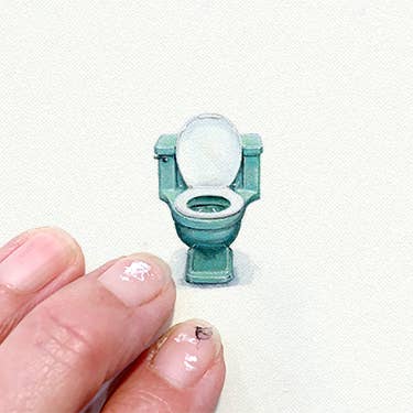 Vintage Toilet Commode bathroom art Miniature Watercolor Painting - Art Print