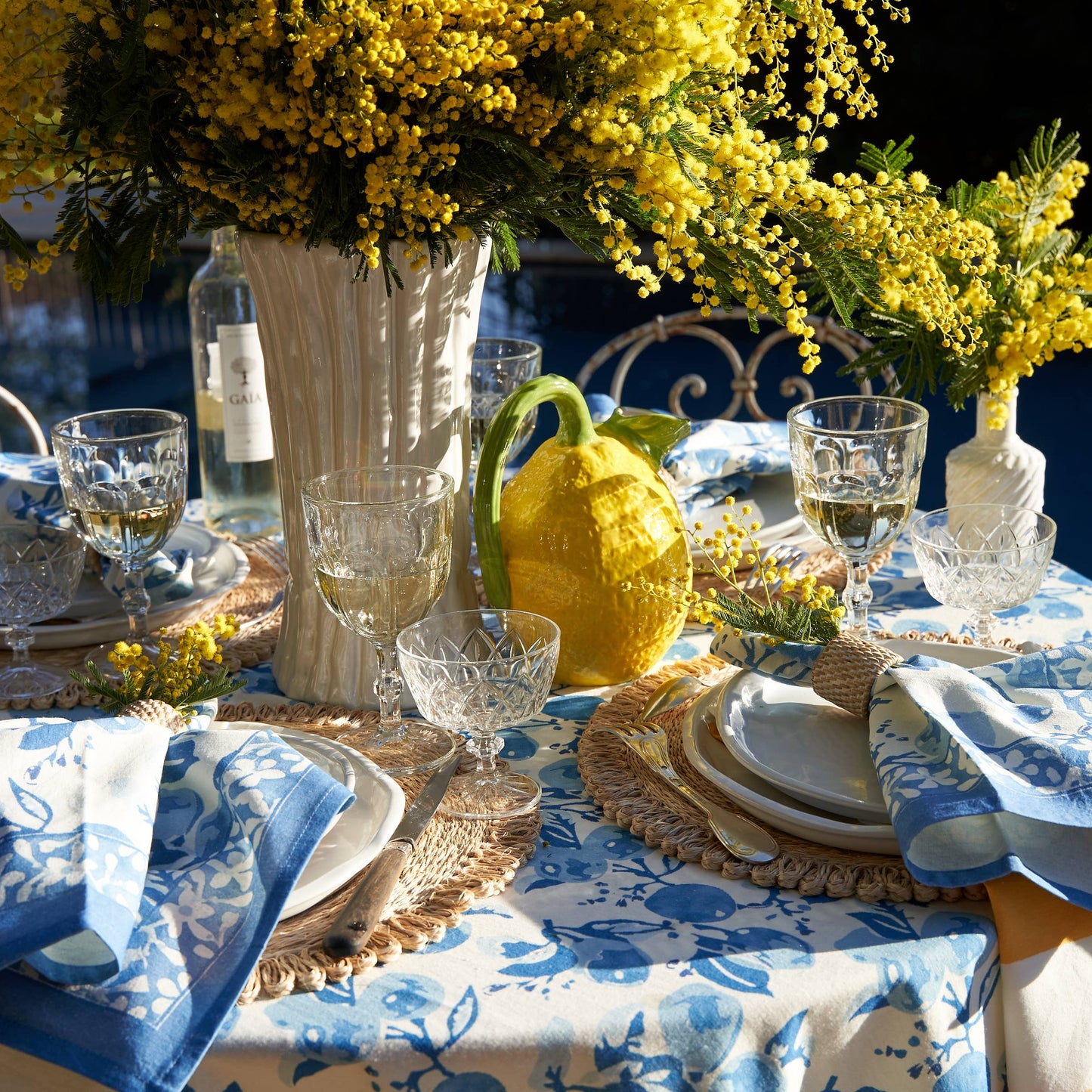 French Tablecloth Citron Bleu