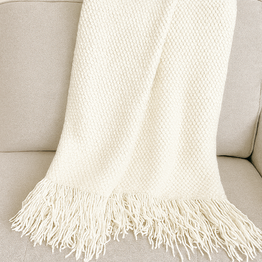 Knit Textured 50"x60" Throw Blanket with Fringe