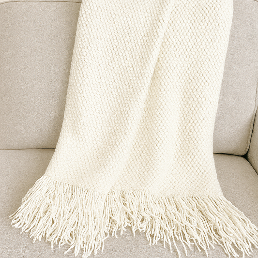 Knit Textured 50"x60" Throw Blanket with Fringe