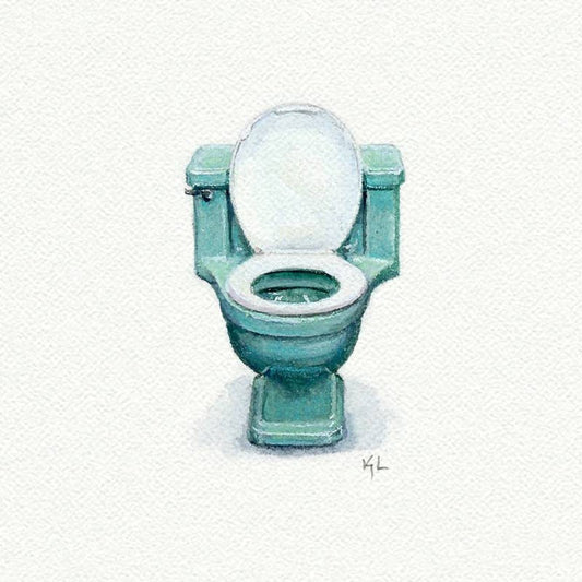 Vintage Toilet Commode bathroom art Miniature Watercolor Painting - Art Print
