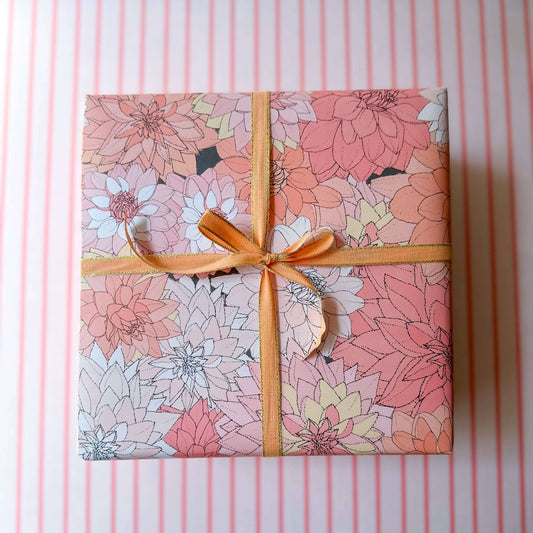 Dahlias in Pink Wrapping Paper - Single Sheet