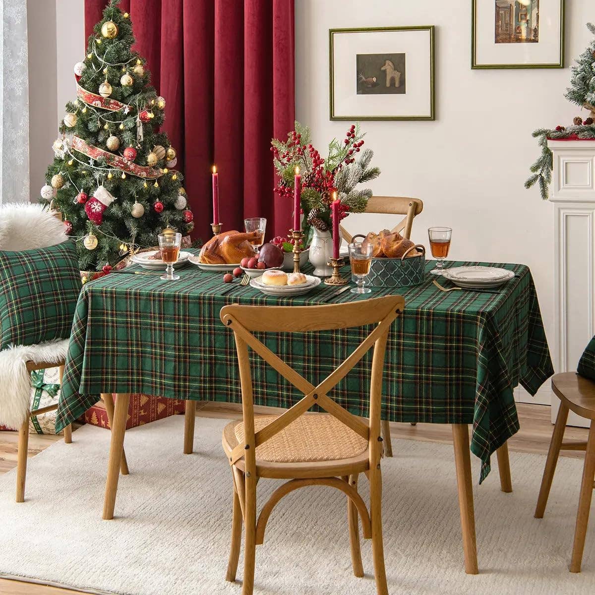 Classic Green Tartan Festive Tablecloth