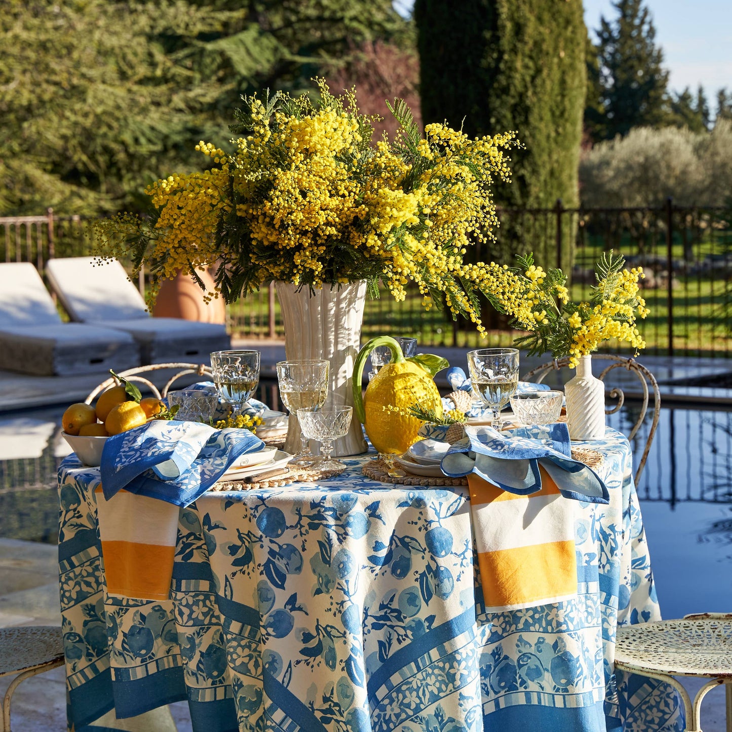 French Tablecloth Citron Bleu